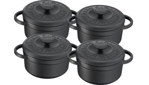 Set 4 mini cocottes fonte d'acier rondes 10 cm Tefal Pierre Gagnaire Heritage Noir