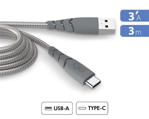 Câble Force Power CBL Ultra-renforcé USB-A vers USB-C 3m Gris