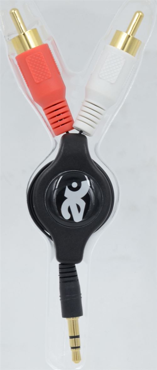 Câble enrouleur audio 80cm jack 3,5 mm vers RCA On Earz Mobile Gear Noir