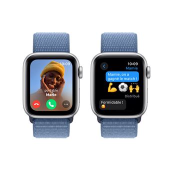 Acheter un modèle Apple Watch SE GPS, Boîtier en aluminium argent de 40 mm,  Bracelet Boucle unique bleu d'hiver - Taille 1 - Apple (FR)