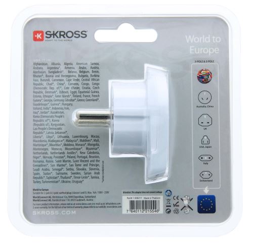 SKROSS 1.302830 MUV Micro USB | Adaptateur De Voyage Universel 2 Pôles - Tension Et Puissance : 100V – 250W / 250V – 625W - 2 Prises USB 5V/2.4A - Protection Anti Choc Electrique