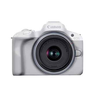 Canon EOS R50 - Appareil photo numérique - sans miroir - 24.2 MP - APS-C - 4K / 30 pi/s - 2.5x zoom optique objectif RF-S 18 - 45 mm F4.5 - 6.3 IS STM - Wi-Fi, Bluetooth - blanc