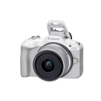 Canon EOS R50 - Appareil photo numérique - sans miroir - 24.2 MP - APS-C - 4K / 30 pi/s - 2.5x zoom optique objectif RF-S 18 - 45 mm F4.5 - 6.3 IS STM - Wi-Fi, Bluetooth - blanc