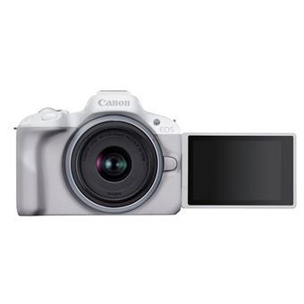 Canon EOS R50 - Appareil photo numérique - sans miroir - 24.2 MP - APS-C - 4K / 30 pi/s - 2.5x zoom optique objectif RF-S 18 - 45 mm F4.5 - 6.3 IS STM - Wi-Fi, Bluetooth - blanc