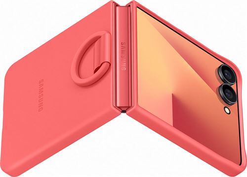 Coque en silicone avec anneau selfie Corail pour Samsung Galaxy Z Flip 7