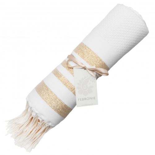 Fouta Febronie Nid d'abeille Hamptons Blanc et Or