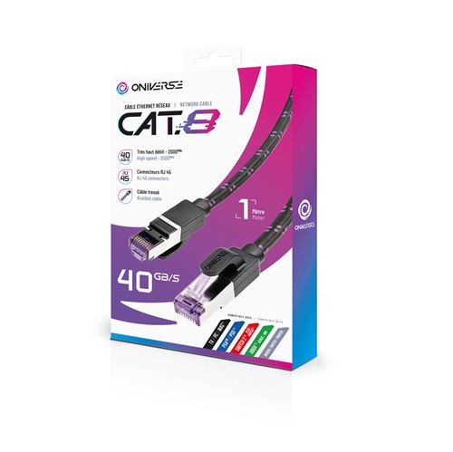 Câble Ethernet Réseau RJ45 Cat 8 Oniverse 1 m Noir pour PS5 PS4 Nintendo Switch 2 Xbox PC et Mac
