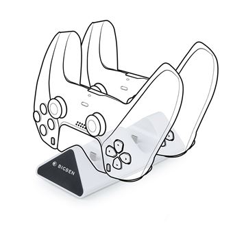 Socle de charge USB Type C BigBen V2 pour manettes DualSense PS5 Blanc et noir