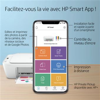 Imprimante multifonction Tout-en-un HP Deskjet 2710e Blanc Eligible à instant ink