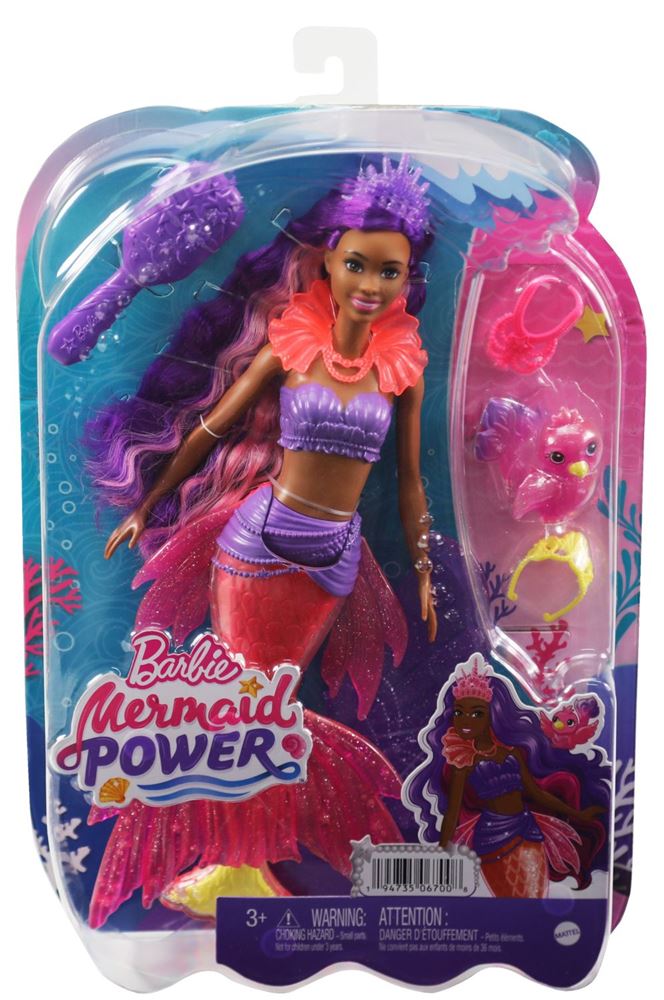 Jouet Enfant Barbie Coffret Barbie Mermaid Power avec 2 Poupées Barbie Bateau qui Flotte 4 Sièges et Accessoires Dès 3 ans 45,7 cm à Fond Transparent HHG60 
