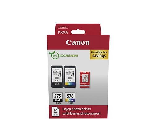 Pack de 2 cartouches d encre Canon PG-575 Noir et CL-576 Couleur + 50 feuilles de papier photos