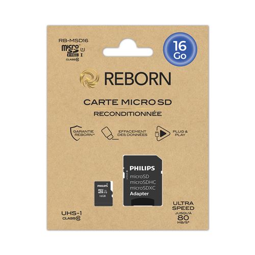 Carte mémoire Micro SD Class 10 UHS I U1 Reconditionnée Reborn + Adaptateur - vue 2