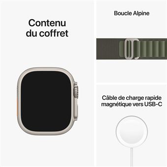 Apple Watch Ultra + Cellular, boîtier Titane 49mm avec Boucle Alpine Vert Taille L