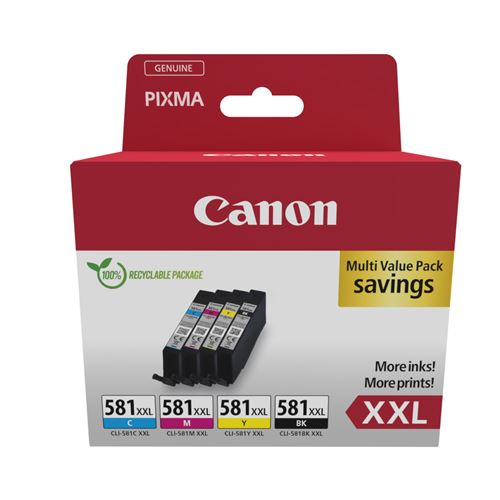 Multipack de cartouches d'encre Canon PK CLI-581XXL Noir Cyan Jaune et Magenta