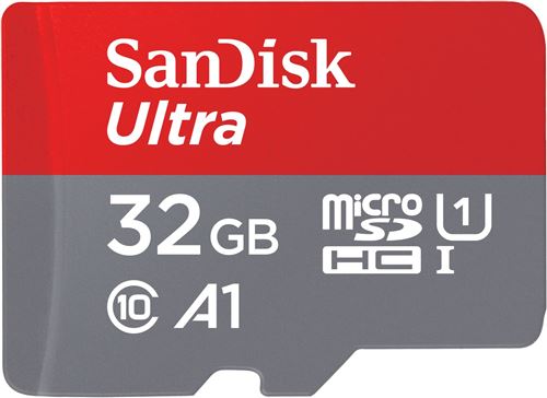 Carte mémoire microSDHC Ultra 32 Go + Adaptateur SD SanDisk Gris et rouge