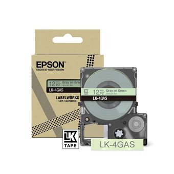 Epson LabelWorks LK-4GAS - Gris sur vert - Rouleau (1,2 cm x 8 m) 1 cassette(s) boîte de suspension - cartouche de bande