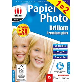 Pack Maxi de 20 feuilles Papier Photo brillant A4 Micro Application Premium plus + 20 offertes - 1