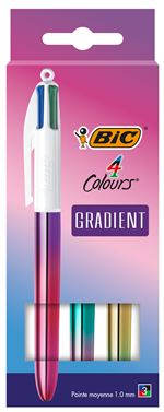 Pack de 3 Stylos à bille rétractables Bic 4 Couleurs Gradient Pointe Moyenne 1 mm Modèle aléatoire