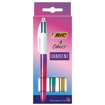 Pack de 3 Stylos à bille rétractables Bic 4 Couleurs Gradient Pointe Moyenne 1 mm Modèle aléatoire