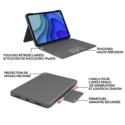 Etui clavier Logitech Folio Touch pour iPad Pro 11 pouces 1re, 2e