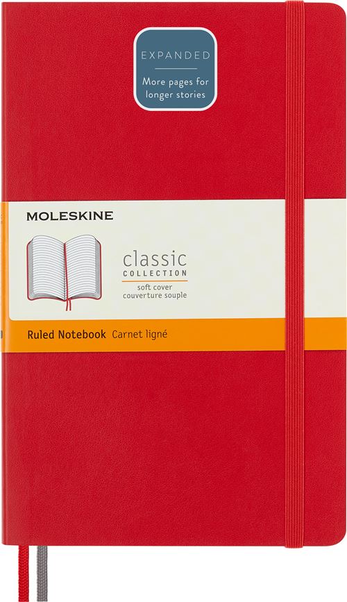 Moleskine Rouge Ecarlate Carnet Ligné Augmenté Classique Grand Format Couverture Souple