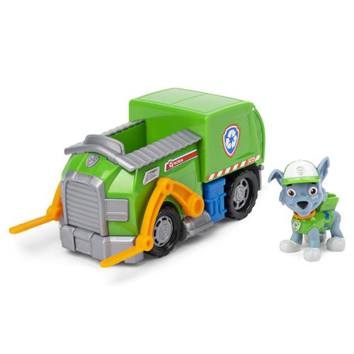 Pat' Patrouille – Véhicule + Figurine Rocky Camion Recyclage – 80% Plastique Recyclé, Roues & Fourche Fonctionnelles, Jouet Enfant 3 Ans+