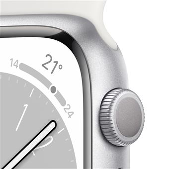 Apple Watch Series 8 GPS, boîtier Aluminium Argent 41mm avec Bracelet Sport Blanc