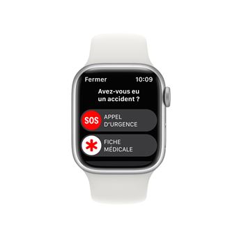 Apple Watch Series 8 GPS, boîtier Aluminium Argent 41mm avec Bracelet Sport Blanc