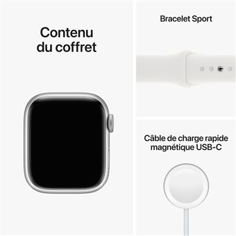 Apple Watch Series 8 GPS, boîtier Aluminium Argent 41mm avec Bracelet Sport Blanc