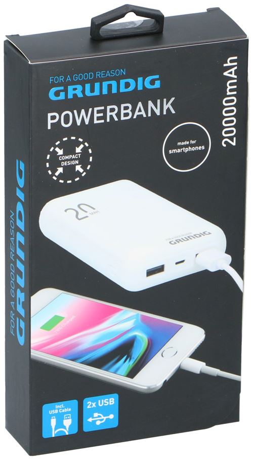 Batterie externe Grundig PowerBank 20000 mAh Blanc