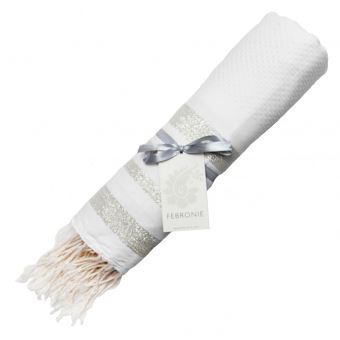 Fouta Febronie Nid d'abeille Hamptons Blanc et Argent