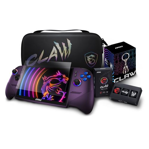 Pack Console portable MSI Claw 8 EX AI+ CG3EM 32 Go 1 To SSD Violet + Film de protection en verre trempé + Pochette de voyage + Capuchons pour joysticks + Porte-clés Claw