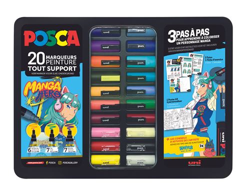 Mallette métal 20 marqueurs Posca Manga