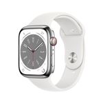 Apple Watch Series 8 GPS + Cellular, boîtier Acier inoxydable argent 45mm avec Bracelet Blanc