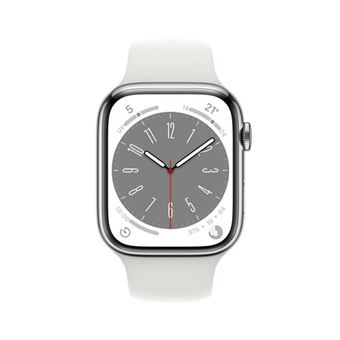 Apple Watch Series 8 GPS + Cellular, boîtier Acier inoxydable argent 45mm avec Bracelet Blanc