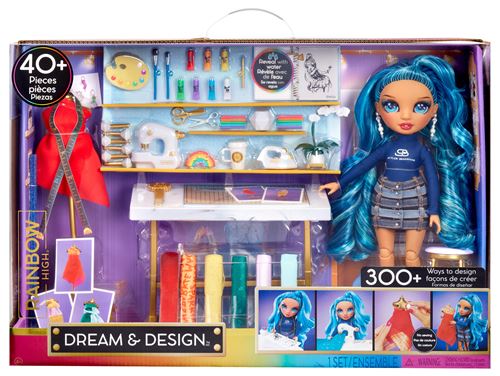 Ensemble Styliste avec Poupée Rainbow High Skyler Bradshaw Bleue et Kit de Mode sans Couture