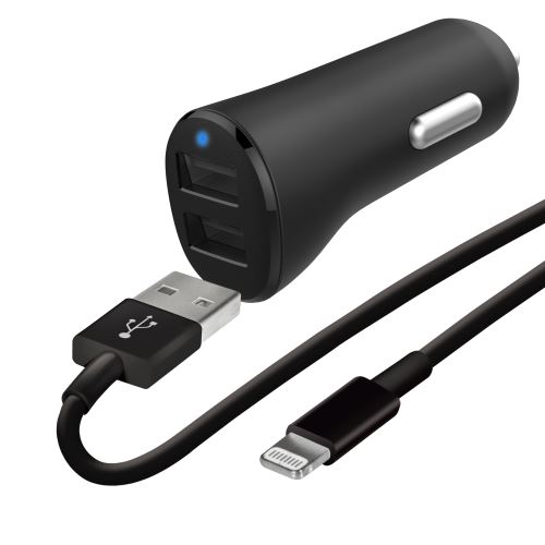 Pack chargeur voiture prise allume-cigare WeFix Double USB-A 4,8A avec câble Lightning 1m chargeur iPhone