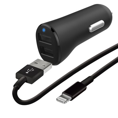 Pack chargeur voiture prise allume cigare WeFix Double USB A 4 avec câble Lightning 1m chargeur iPhone