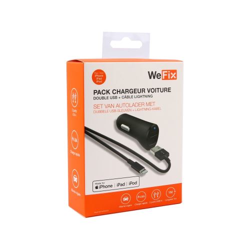 Pack chargeur voiture prise allume-cigare WeFix Double USB-A 4,8A avec  câble Lightning 1m chargeur iPhone - Fnac.ch - Accessoire téléphonie pour  voiture