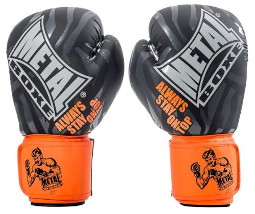 Gants super entraînement et compétition Metal Boxe Noir et Orange Taille 8 OZ