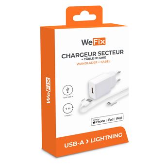 Chargeur secteur 2.4A blanc+ cable 1M Lightning