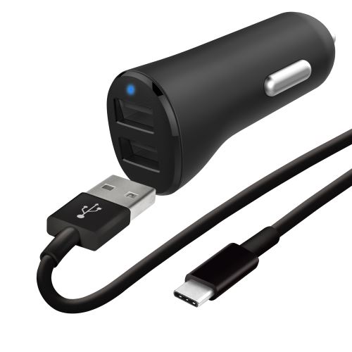 Pack chargeur voiture prise allume-cigare WeFix Double USB-A 4,8A avec câble LUSB-C 1 m