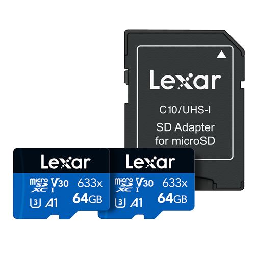 Pack de 2 Cartes mémoire micro SDXC Lexar UHS I C10 et - vue 1