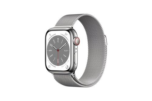 Apple Watch Series 8 GPS + Cellular, boîtier Acier inoxydable argent 41mm avec Boucle Milanaise Argent