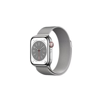 Apple Watch Series 8 GPS + Cellular, boîtier Acier inoxydable argent 41mm avec Boucle Milanaise Argent