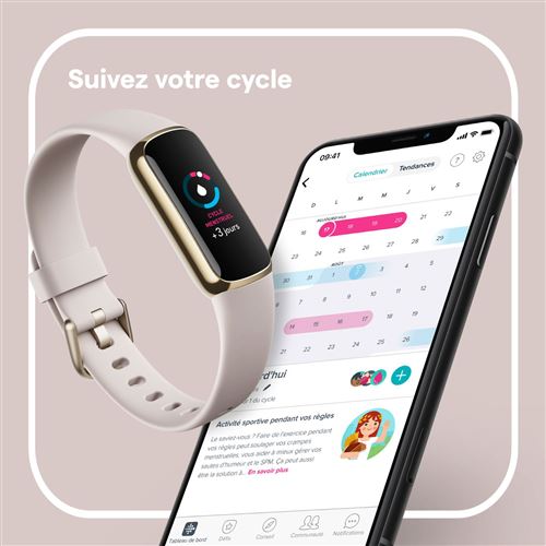 Bracelet connecté Fitbit Luxe Bracelet Blanc lunaire et acier