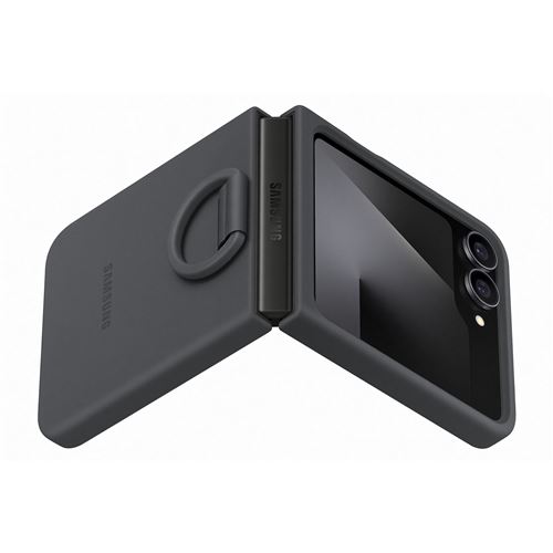 Coque en silicone avec anneau selfie Noir pour Samsung Galaxy Z Flip 6 et 7