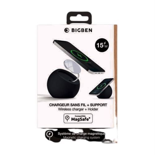 Pack Pad à induction BigBen Connected MagSafe 15 W + Support bureau Bigben Sphère Noir