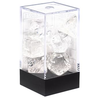 Jeu de rôles Chessex Set de 7 dés Transparent et Blanc