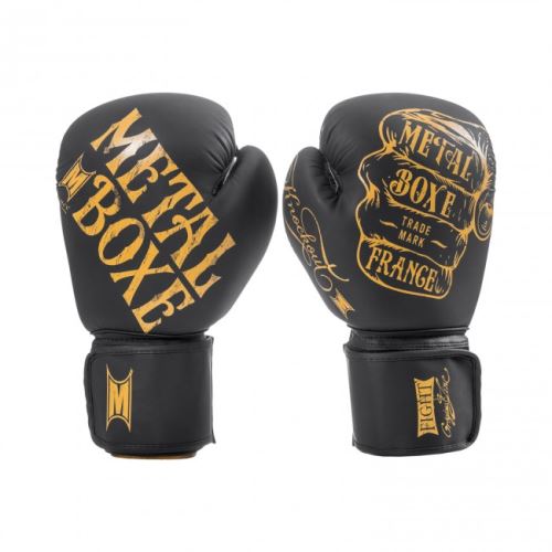 Gants super entraînement et compétition Metal Boxe Noir et Doré Taille 8 OZ